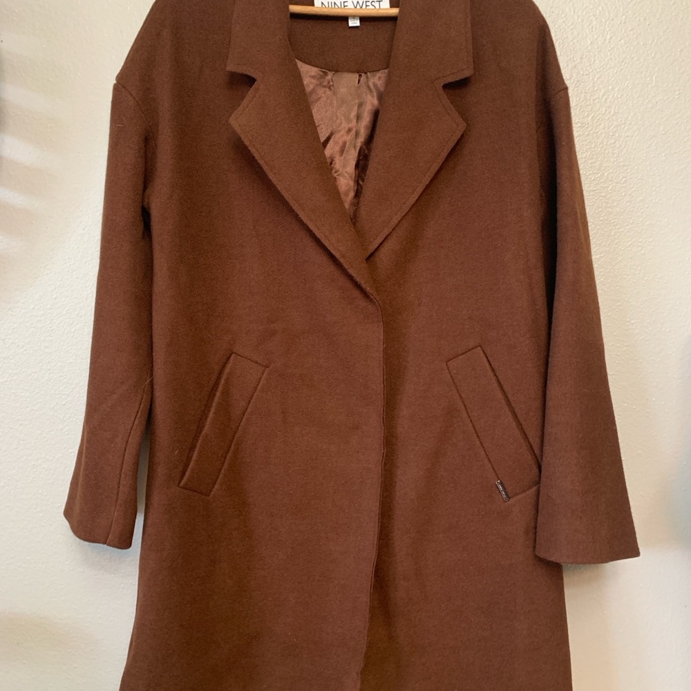 Nine West Brown Trench Coat with Wide Lapels and Relaxed Fit